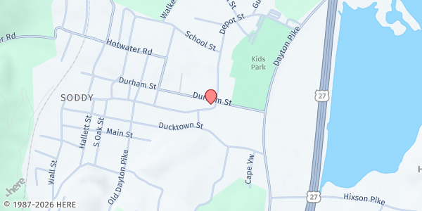 Map showing Soddy Daisy Food Bank at 203 Depot Street, Soddy-Daisy, TN