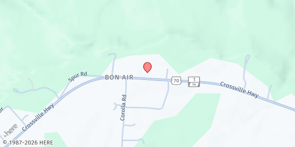 Map showing Bon Air Mountain Community Church at 6389 Crossville Highway, Sparta, TN