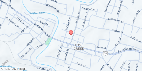 Map showing Central Church of Christ at 45 N. Main St., Sparta, TN