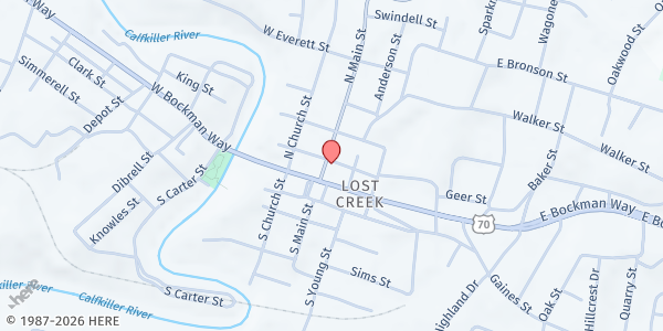 Map showing Sparta White County Help Center at 20 North Main Street, Sparta, TN