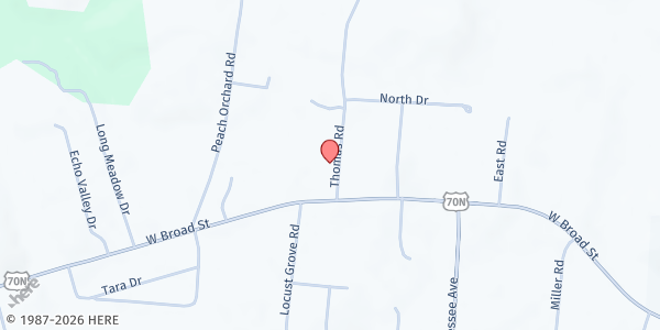 Map showing New Beginning Assembly of God at 2193 W. Broad St., Speck Subdivision, TN