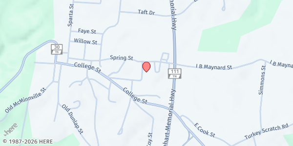 Map showing Van Buren County Mobile Pantry at 222 Webster St, Spencer, TN