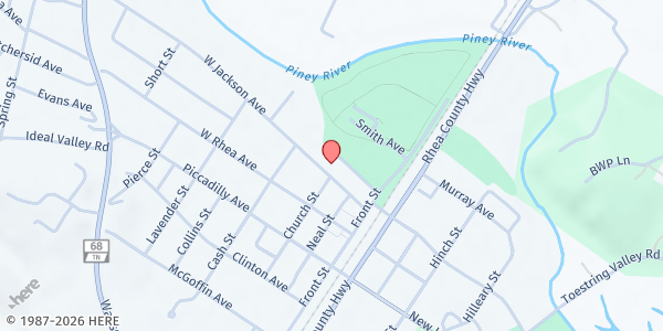 Map showing First Baptist Church - Spring City at 268 W Jackson Ave, Spring City, TN