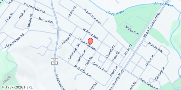 Map showing Foursquare Gospel Church at 440 Piccadilly Ave, Spring City, TN