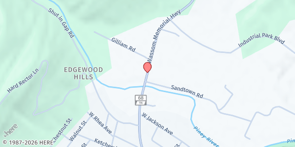 Map showing Restoring Hope Church of God at 1912 Wassom Memorial Hwy, Spring City, TN