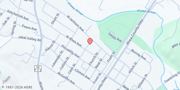 Map showing Spring City Church of Christ at 145 Cash St, Spring City, TN