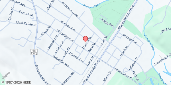 Map showing Spring City Methodist Church at 245 Church St, Spring City, TN