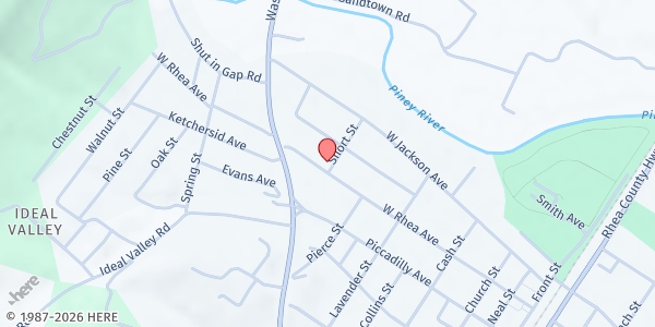 Map showing Spring City Presbyterian Church at 214 Hilleary St, Spring City, TN