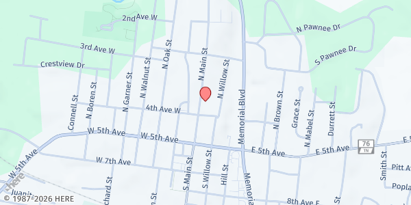 Map showing Main Street Church of Christ at 318 N. Main St., Springfield, TN