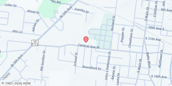 Map showing Master's Table Soup Kitchen at 619 B Central Ave. W., Springfield, TN