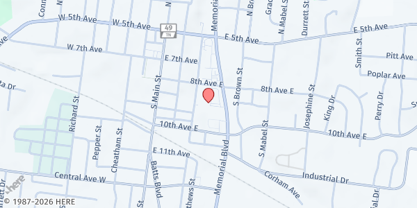 Map showing Purpose Life Church at 805 Memorial Blvd., Springfield, TN