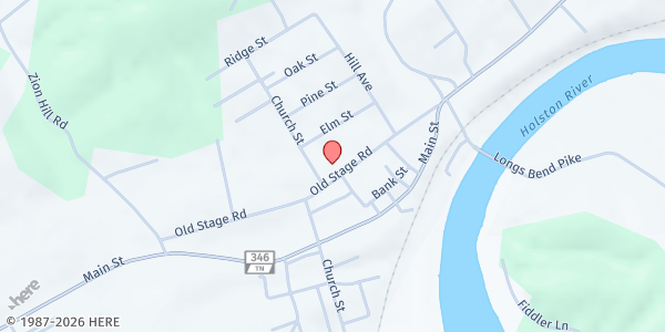 Map showing First Baptist Church at 326 Old Stage Rd, Surgoinsville, TN