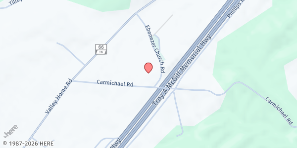 Map showing Harvest Outreach at 2076 Carmichael Road, Talbott, TN