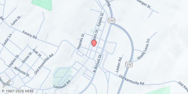 Map showing Claiborne Hunger Ministries at 211 Montgomery St., Tazewell, TN