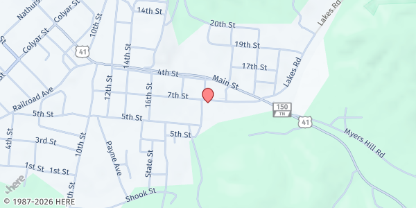 Map showing Cumberland Heights Community Center at 406 7th St., Tracy City, TN