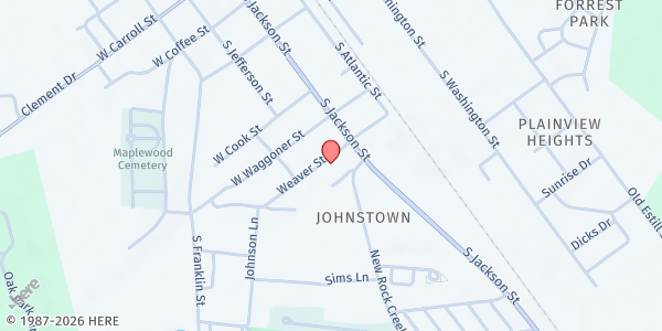 Map showing Greater Faith Community Church at 205 Weaver St., Tullahoma, TN