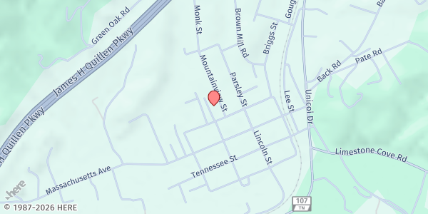 Map showing Unicoi Methodist at 702 Virginia St, Unicoi, TN
