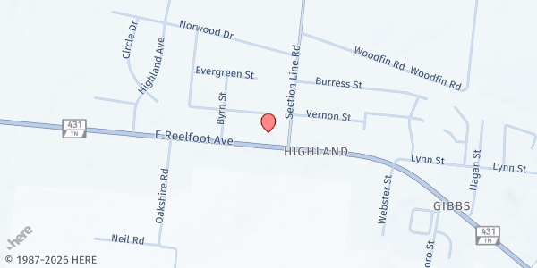 Map showing Brenda Brawley Daily Bread Food Pantry at 2250 E. Reelfoot Avenue, Union City, TN