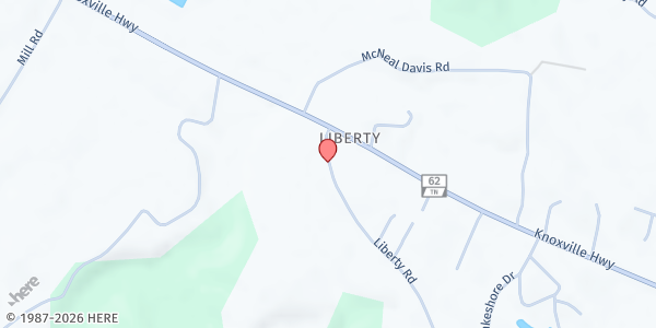 Map showing Liberty Baptist Church at 110 Liberty Road, Wartburg, TN