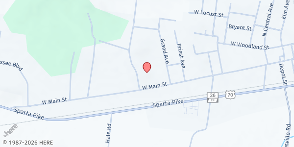 Map showing Round Lick Baptist Church at 745 West Main Street, Watertown, TN