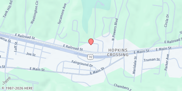 Map showing Helping Hands of Humphreys County at 601 E. Railroad St., Waverly, TN