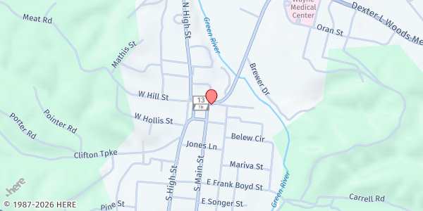 Map showing God's Storehouse Food Pantry at 116 Public Square East, Waynesboro, TN