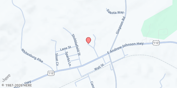 Map showing First Baptist Church Whitesburg at 201 Graves Lane, Whitesburg, TN