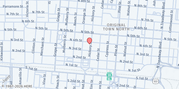 Map showing City Light Community Ministries at 336 Hickory St., Abilene, TX