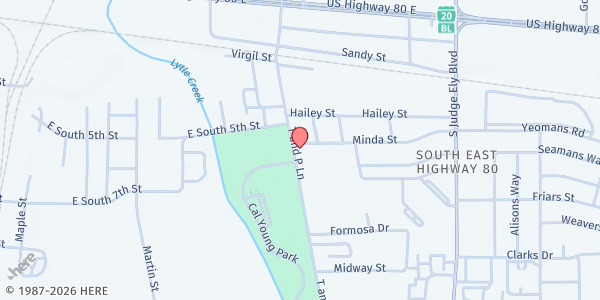 Map showing Minda Street Church of Christ at 625 T and P Ln, Abilene, TX