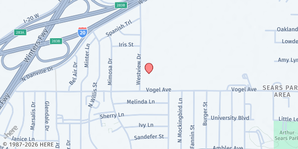 Map showing St. Vincent Catholic Church at 2525 Westview Dr., Abilene, TX