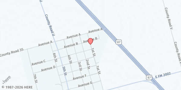 Map showing Ackerly Mobile Pantry at 101 1st St., Ackerly, TX