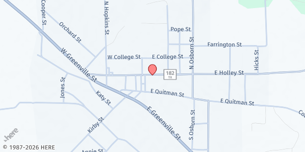 Map showing Alba-Golden Food Pantry at 245 E. Holley Street, Alba, TX