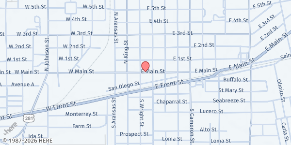 Map showing Alice Volunteers Services Pantry at 311 E. Main St., Alice, TX