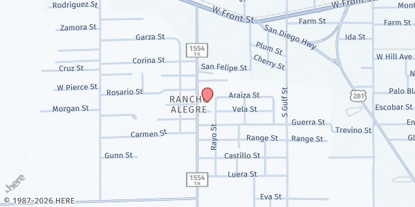 Map showing Our Lady of Guadalupe Catholic Church Mobile Pantry at 1010 Beam Station Rd., Alice, TX