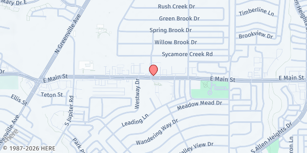 Map showing ALLEN COMMUNITY OUTREACH at 801 E MAIN STREET, ALLEN, TX