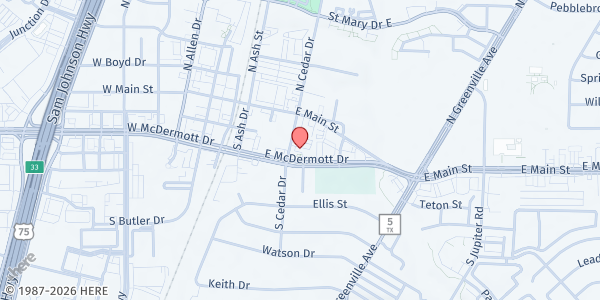 Map showing FBC ALLEN FOOD PANTRY at 201 E. McDermott Dr., Allen, TX