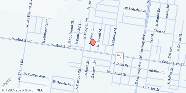 Map showing San Martin de Porres at 621 W. Main St. Ave., Alton, TX