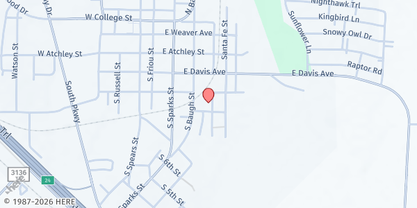 Map showing A Change For Christ at 205 E. Carver St., Alvarado, TX