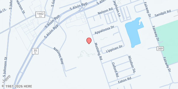 Map showing Alvin Community College - Mobile Food Pantry Distribution at 3110 Mustang Rd., Alvin, TX