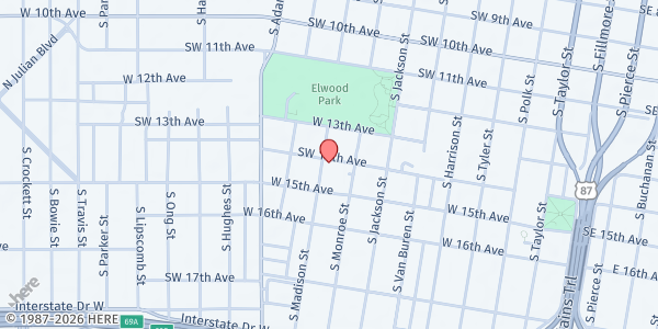 Map showing Central Church of Christ at 1401 S. Madison St., Amarillo, TX