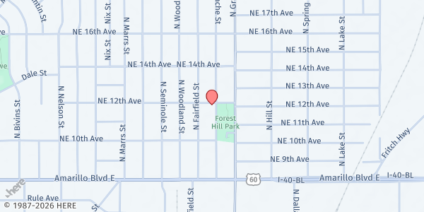 Map showing Cornerstone Gospel Band Ministries at 1021 N Apache, Amarillo, TX