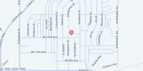Map showing Eastridge Mission Center at 1300 Evergreen St., Amarillo, TX