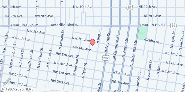 Map showing Faith City Mission at 600 N. Tyler St., Amarillo, TX