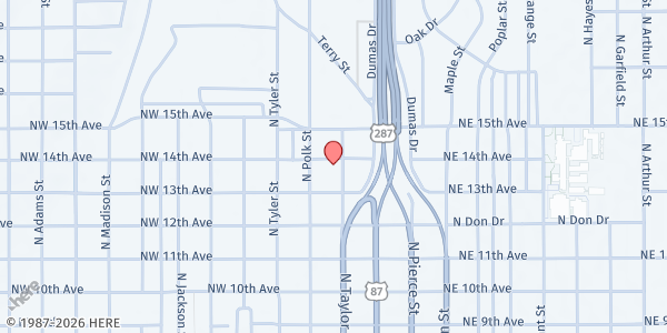 Map showing Hilltop Senior Citizens at 1311 N Taylor, Amarillo, TX