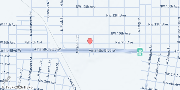 Map showing Temple of Praise Community Church at 1900 W. Amarillo Blvd., Amarillo, TX