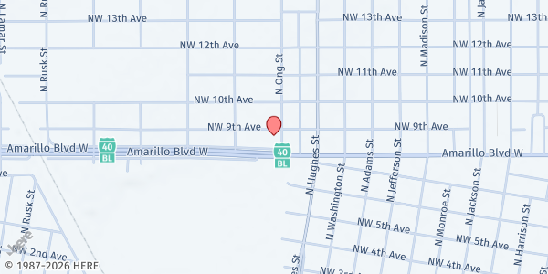 Map showing The New Hope Baptist Church at 1305 NW 9th Ave., Amarillo, TX