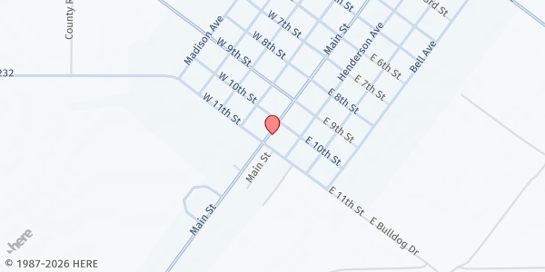 Map showing Amherst City Hall at 1011 Main St., Amherst, TX