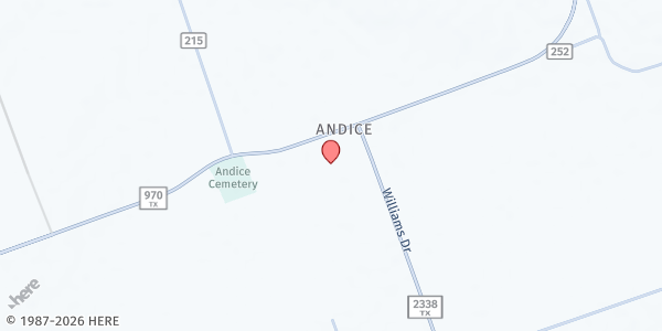 Map showing Santa Rosa Food Pantry at 6571 FM 970, Andice, TX
