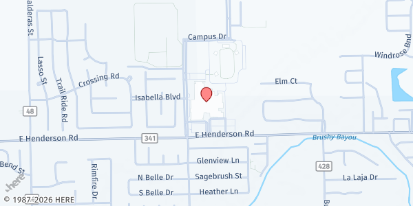 Map showing Angleton Junior High at 1201 E Henderson Rd, Angleton, TX