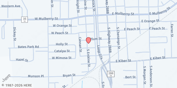 Map showing Most Holy Trinity Catholic Church at 415 S Erskine St, Angleton, TX